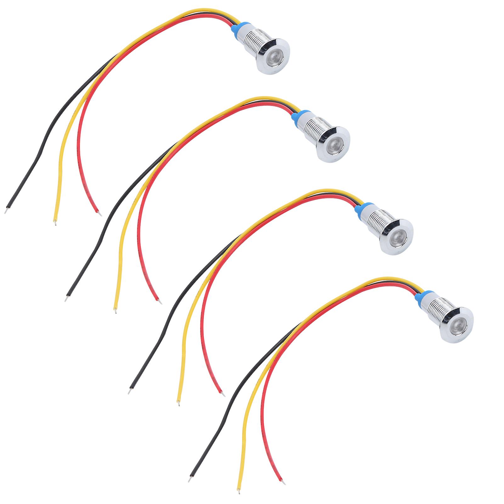 4 Set Led Indicator Light Signal 2color Common Anode Waterproof Metal 8mm 220v Rouge + Jaune