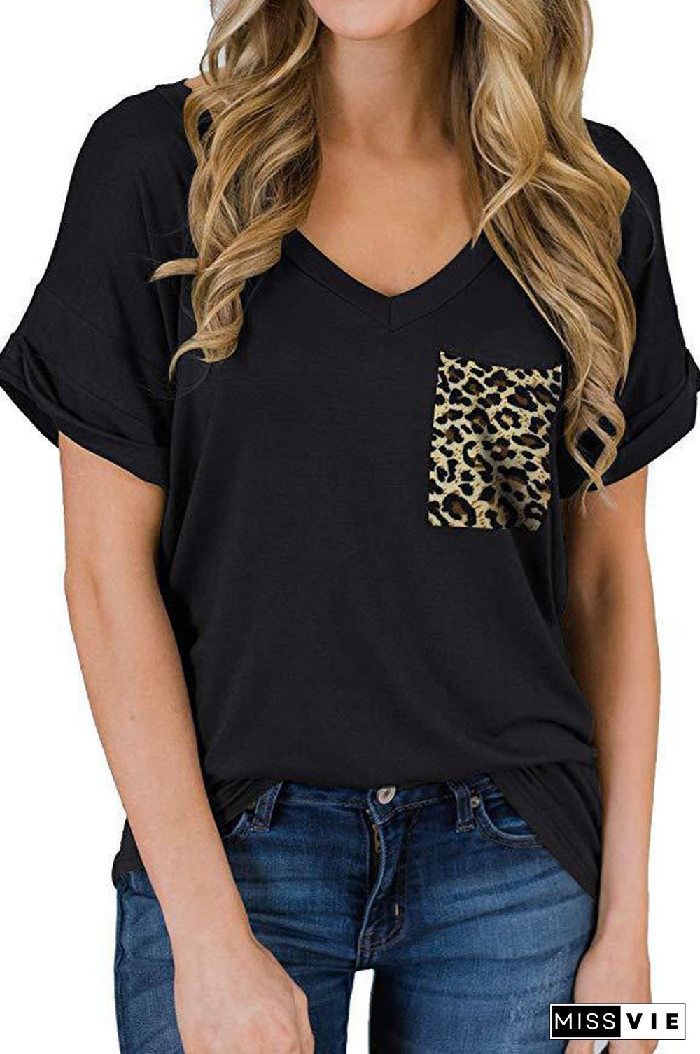 Black Leopard Pocket Short Sleeve T-shirt