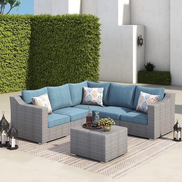 Corvus Martinka 6pc. Outdoor Grey Wicker Sectional Set