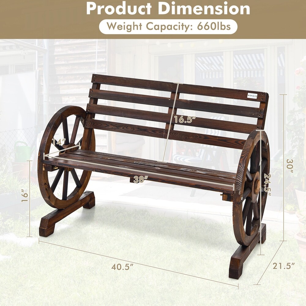 Gymax Patio Wagon Wheel Bench Outdoor Garden Wooden Rustic Bench w/   See Details