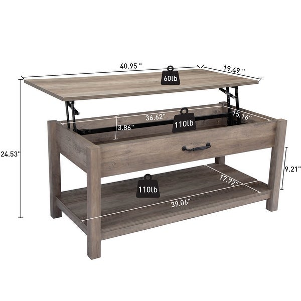 Rectangle Coffee Table with Storage Space， Computer Table with Liftable and Lowerable Table Top