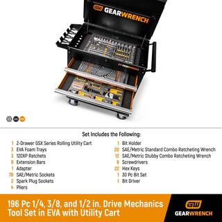 GEARWRENCH 14 in. 38 in. and 12 in. Drive Mechanics Tool Set in EVA with 32 in. Rolling Utility Cart (192-Pieces) GW192CARTCB