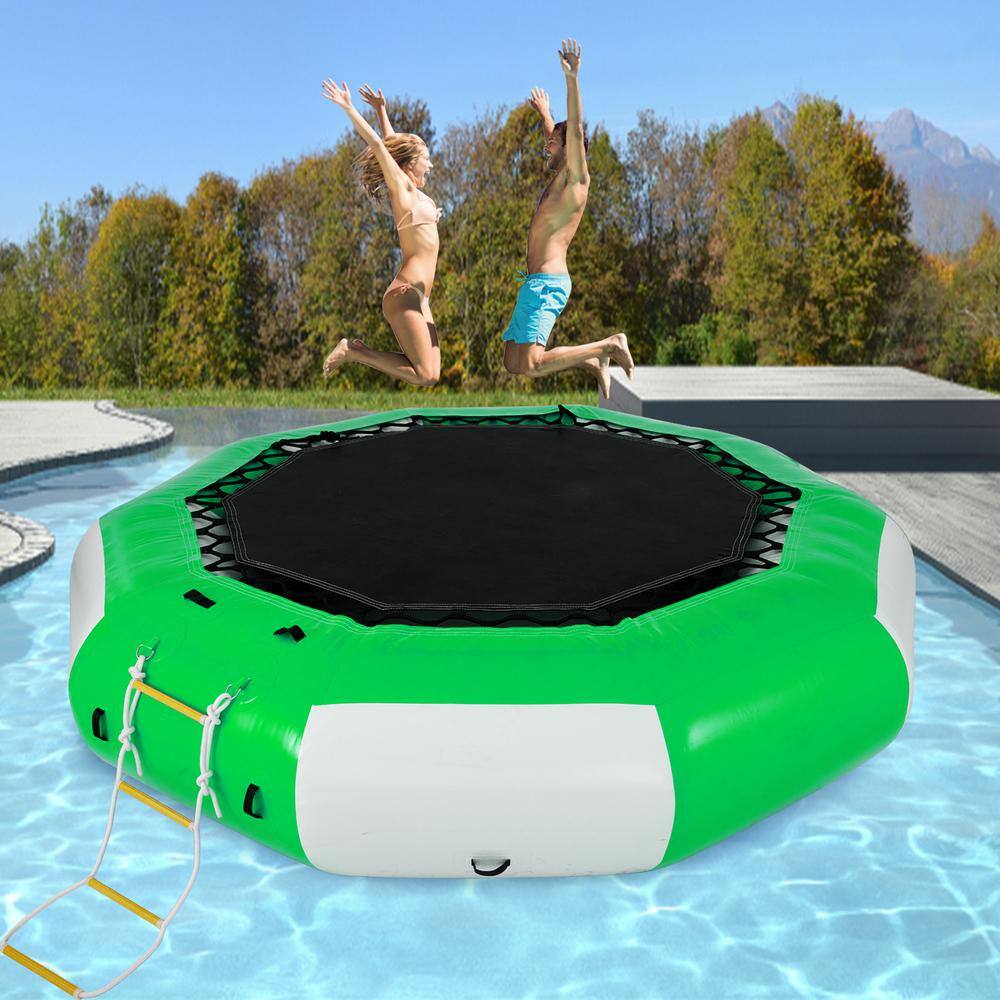VEVOR Water Trampoline 13 ft. Inflatable Water Bouncer with One 4-Step Ladder Lake Trampoline for Water Sports Green SSBC13FTGWDFT0001V0
