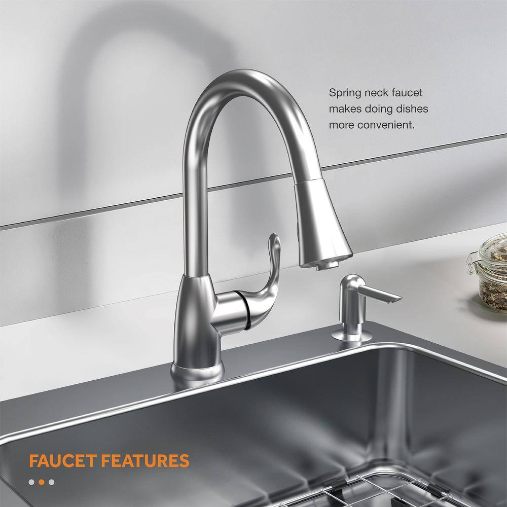 Glacier Bay All in-One 33 in. Drop-inUndermount Double Bowl 18 Gauge Stainless Steel 2-Hole Kitchen Sink with Pull-Down Faucet VT3322TA2PA1