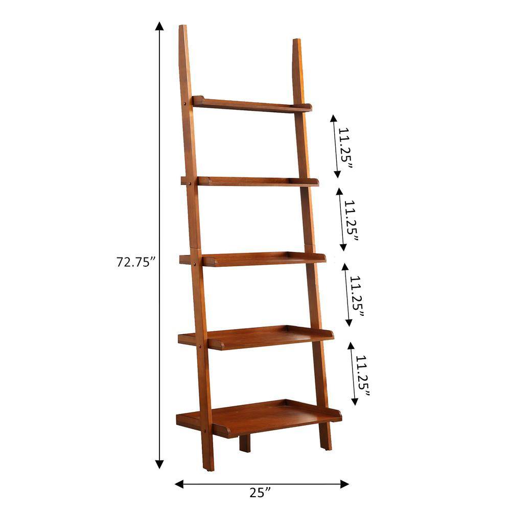 Convenience Concepts 72 in. Cherry Wood 5-shelf Ladder Bookcase with Open Back 8043391