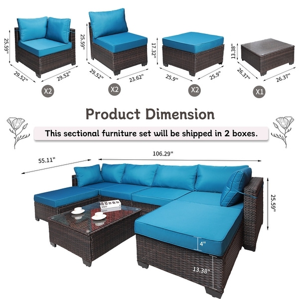 7Piece Rattan Sectional Sofa Set with Cushions and Table