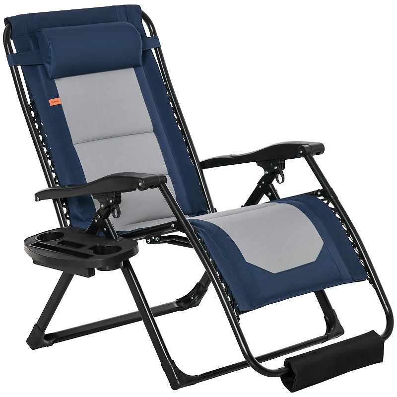 Outsunny Zero Gravity Lounger Chair， Folding Reclining Patio Chair with Cup Holder， Headrest， Footrest， for Poolside， Camping， Blue