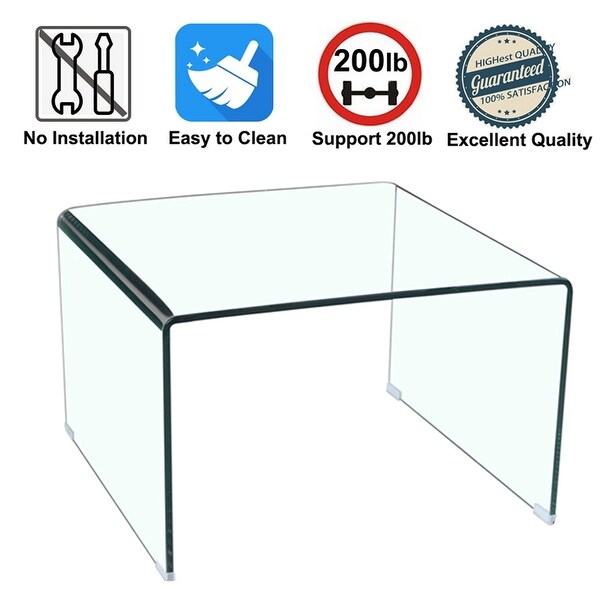 Small Clear Glass Side and End Table， Tempered Glass End Table Small Coffee Table