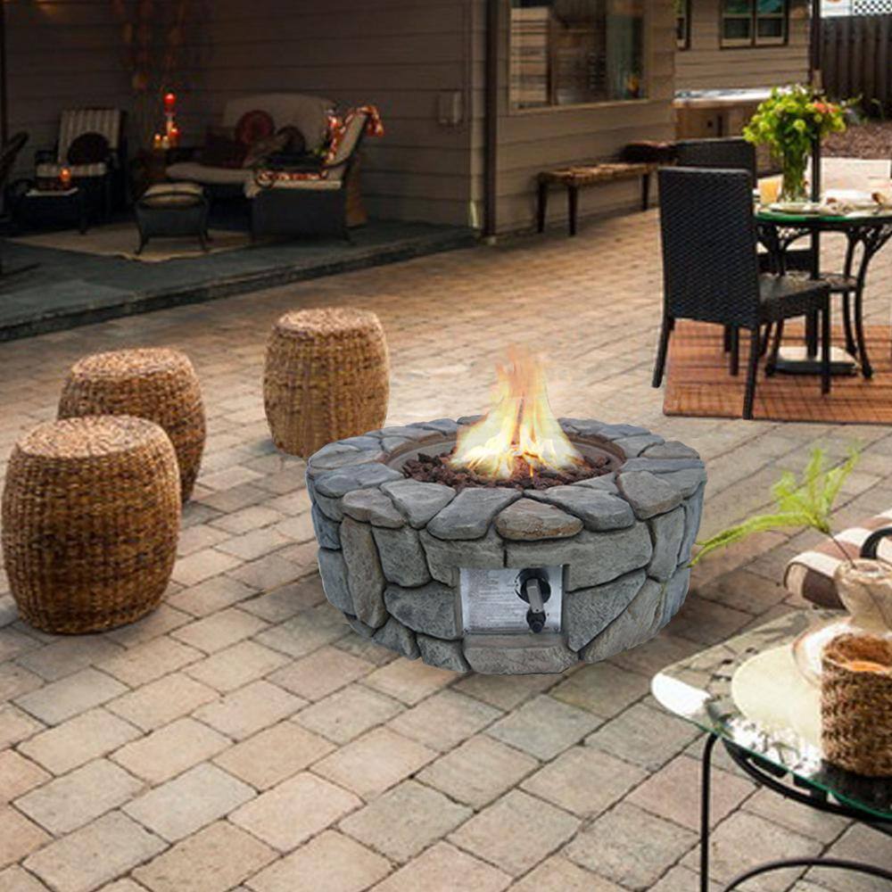 Teamson Home 28 in. Outdoor Round Stone Propane Gas Fire Pit HF09501AA