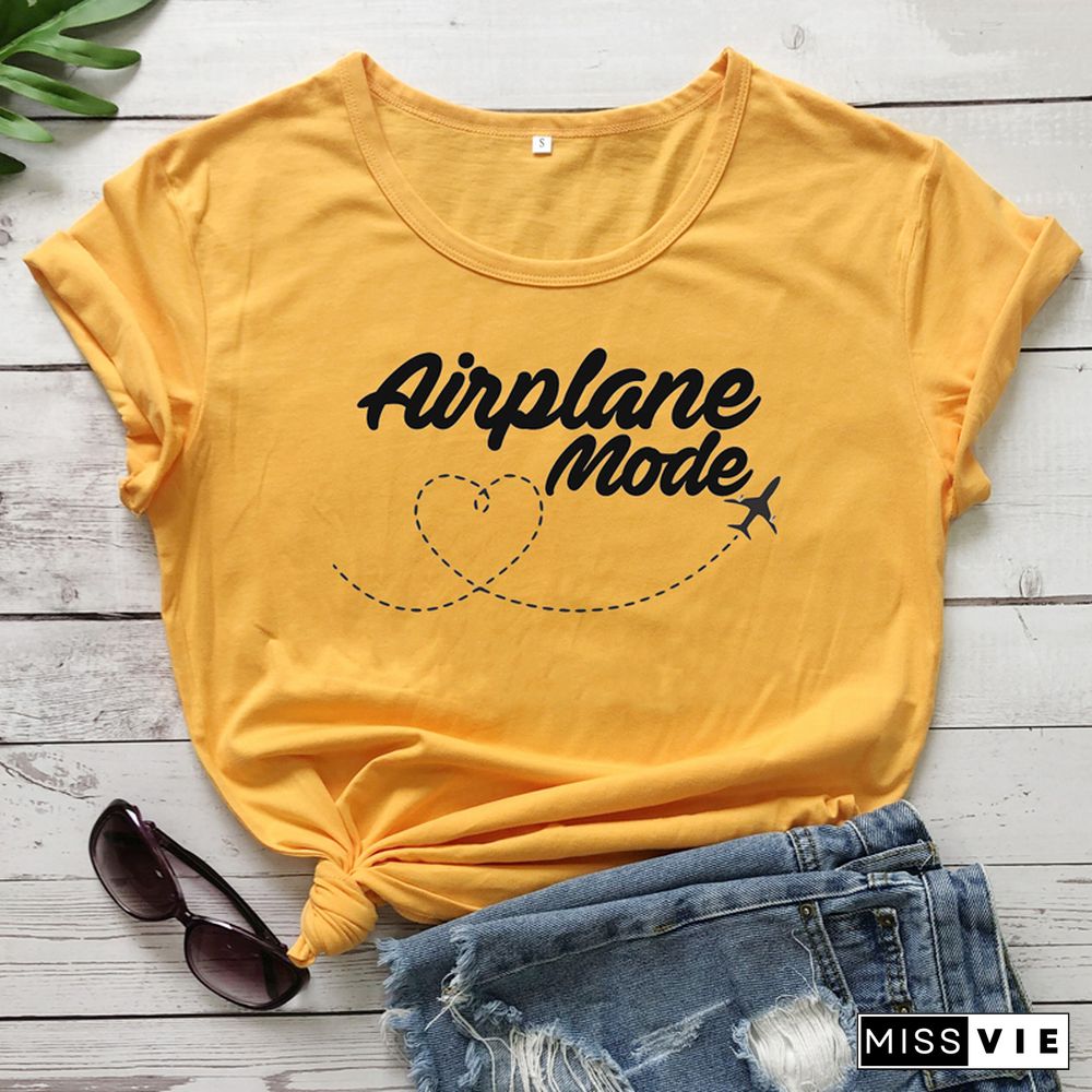 Airplane Mode T-shirt Women Stylish Wanderlust Travel Vacay Tshirt Casual Summer Vacation Tumblr Graphic Funny Tee Shirt Top