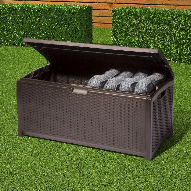 Resin Wicker Deck Box 73 Gallon Brown Suncast