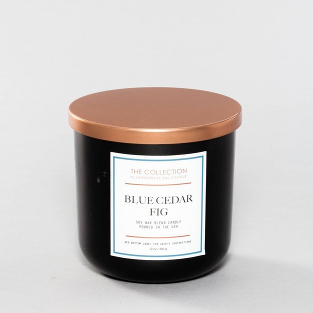 2 wick Black Glass Blue Cedar Fig Lidded Jar Candle 12oz The Collection By Chesapeake Bay Candle