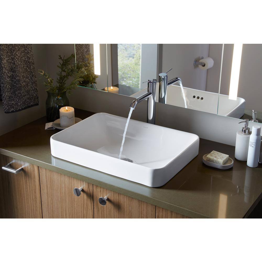 KOHLER Vox Rectangle Vitreous China Vessel Sink in White with Overflow Drain K-5373-0