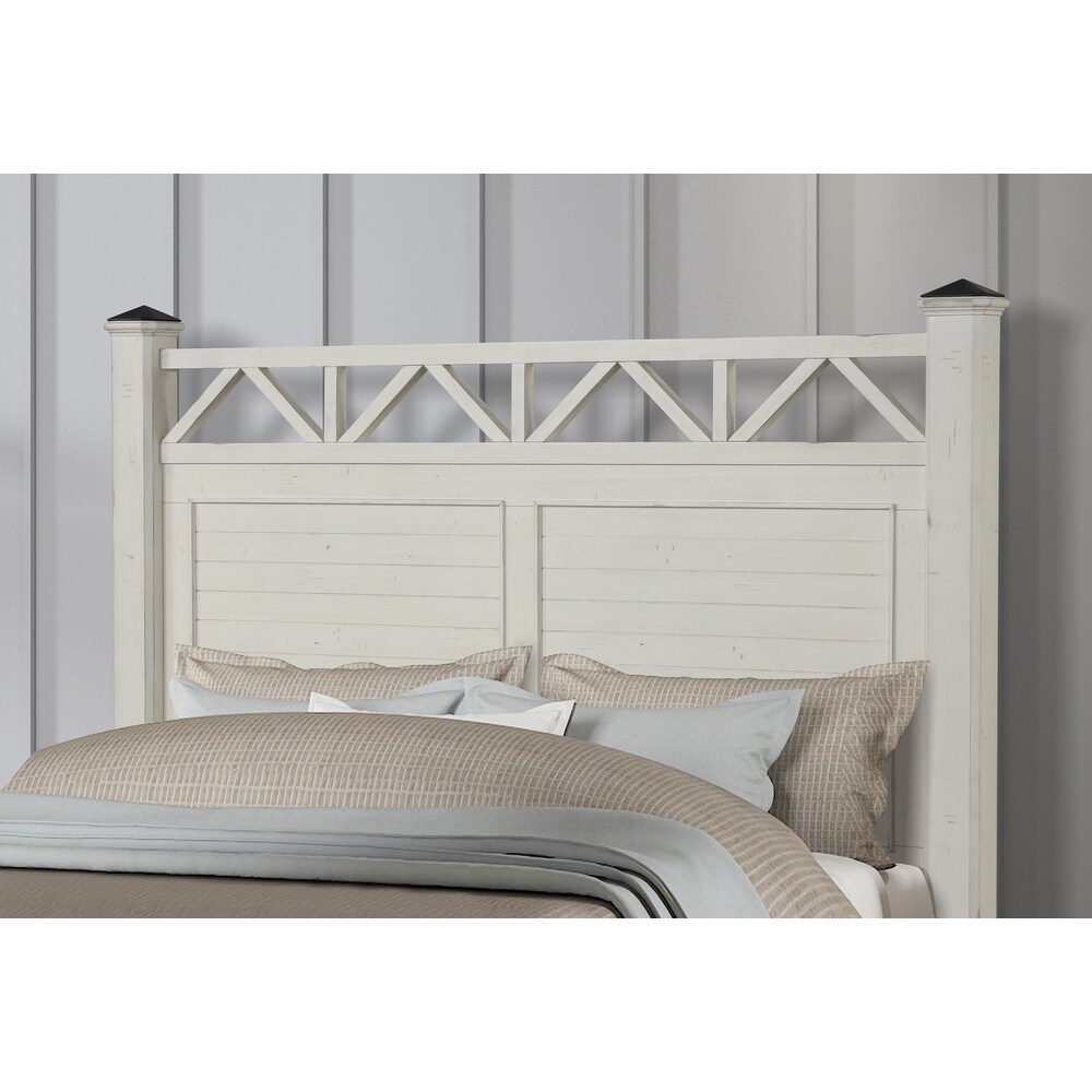 Roundhill Furniture Laria Antique White Finish Wood Panel Bed with Dresser  Mirror  and Two Nightstands