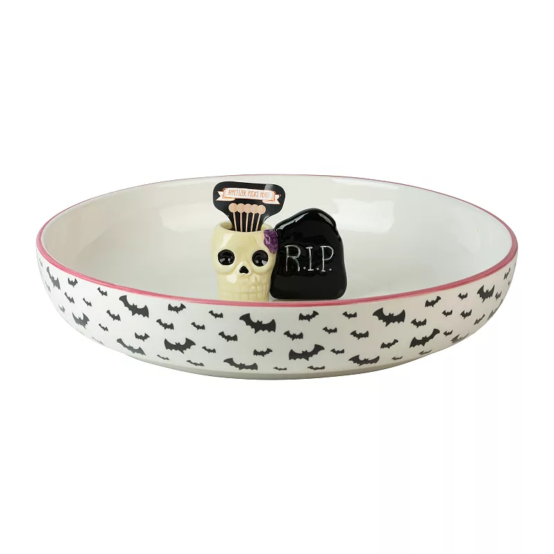 10 Strawberry Street Skull and Tombstone Appetizer/Serving Bowl