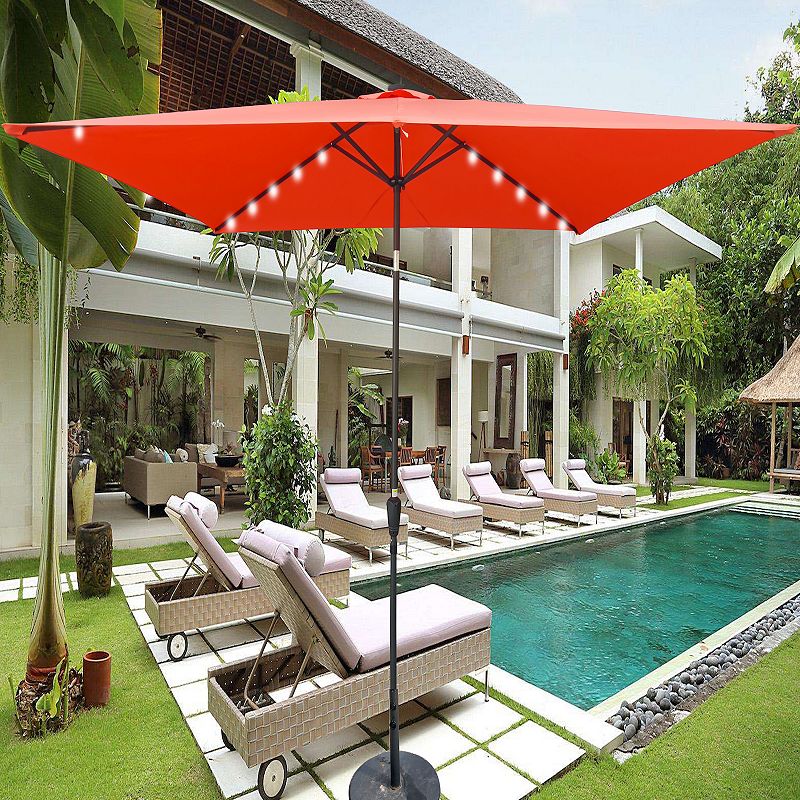 F.C Design Rectangular Solar LED Lighted Outdoor Umbrella - 10 x 6.5t Size - Crank and Tilt - Ideal for Garden， Backyard， Pool