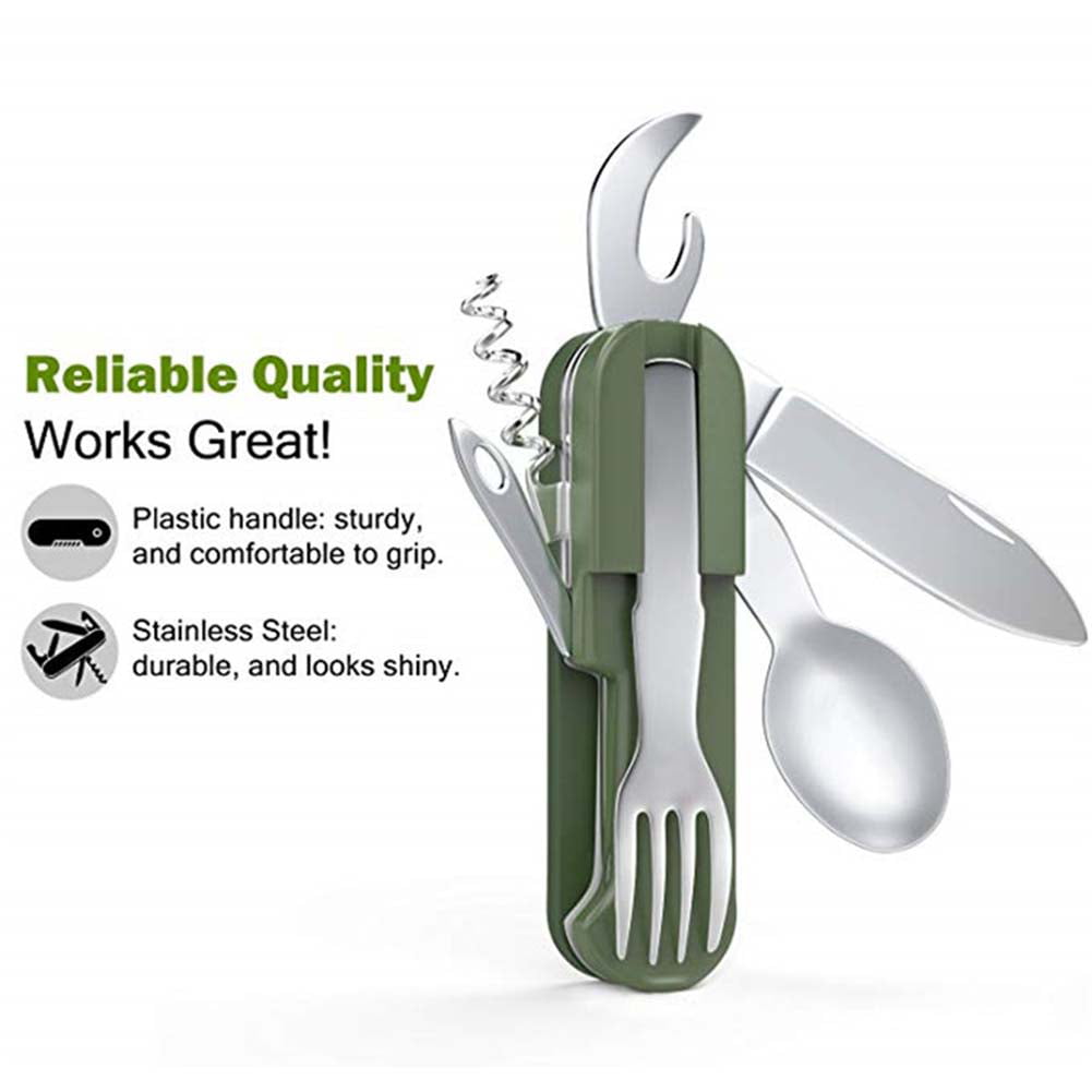 Outdoor Foldable Tableware Spoon Multi-function Hiking Camp Utensil Reusable Picnic Gear Stainless Steel Travel Dinnerware Set