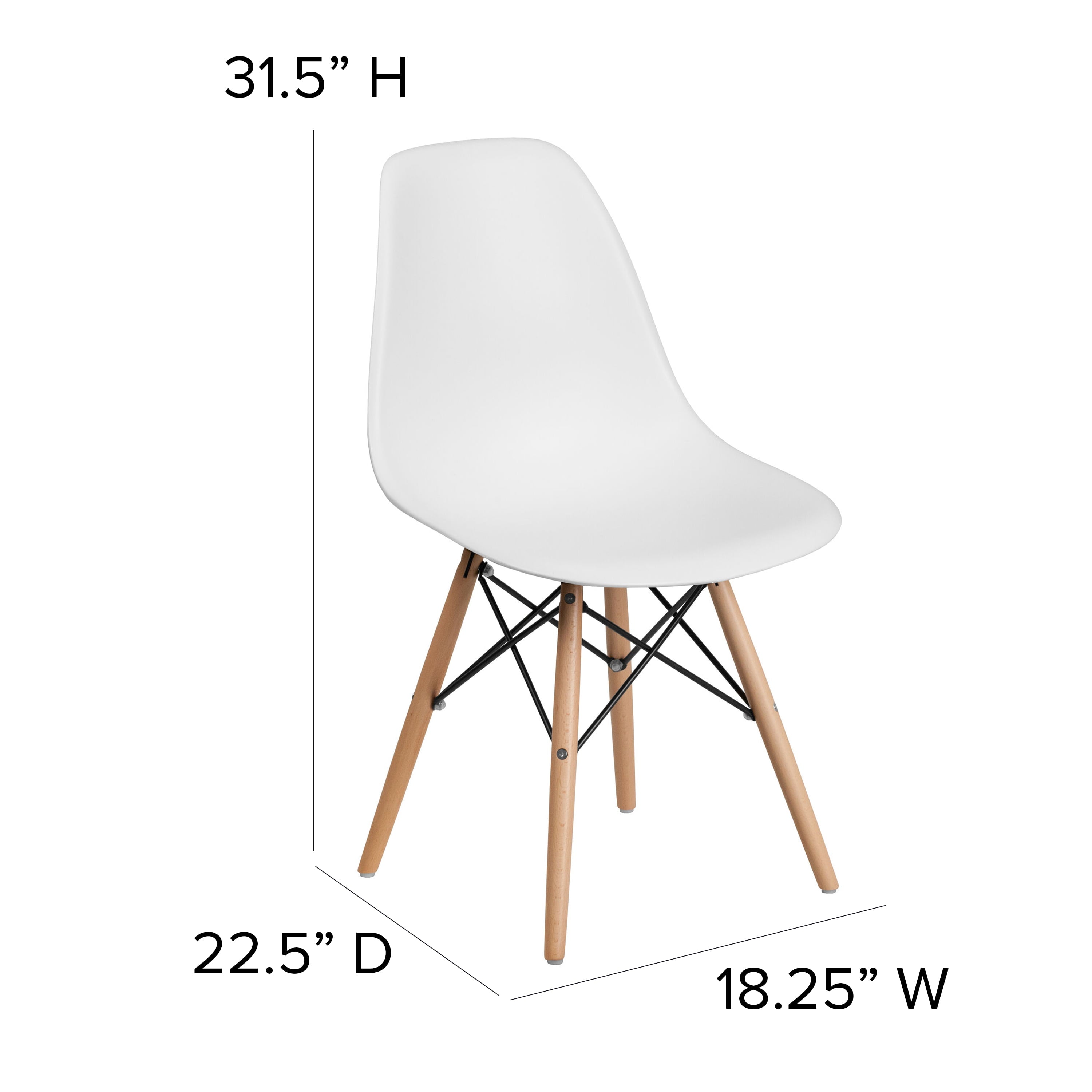 Emma + Oliver White Plastic Chair with Wooden Legs