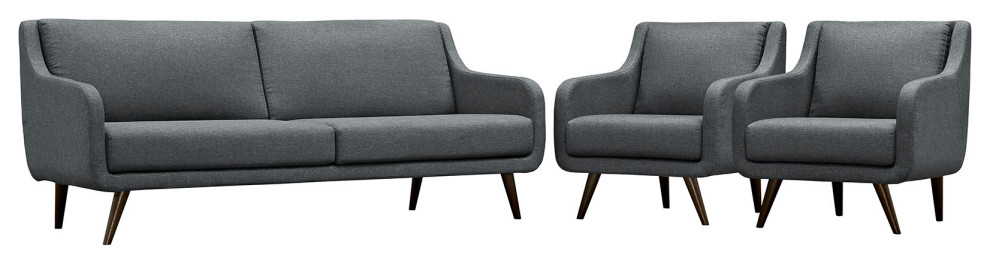 Verve Living Room Furniture Upholstered Fabric 3 Piece Set   Midcentury   Living Room Furniture Sets   by Simple Relax  Houzz