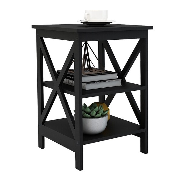 Small Side Table Black-MDF Material Legs and Open Partition