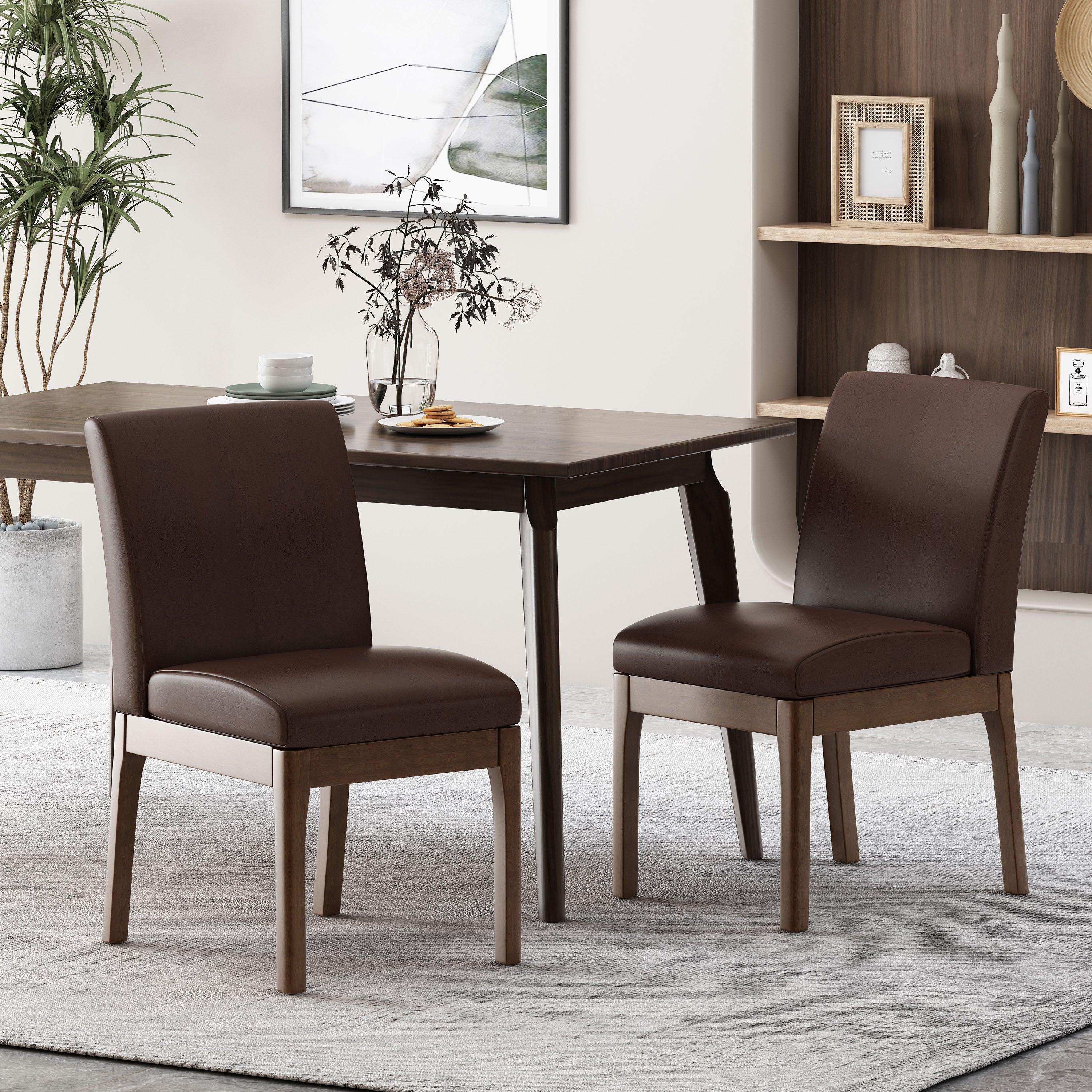 Hampton Mid Century Modern Upholstered Dining Chairs, Set of 2