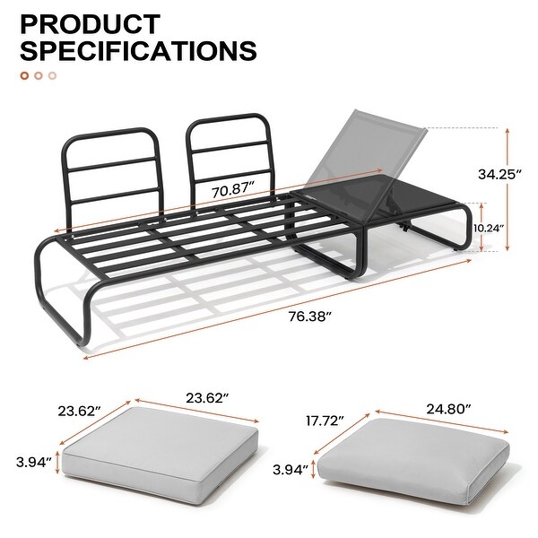 Outdoor Daybed with Cushion and Adjustable Back，Convertible to Patio Conversation Set