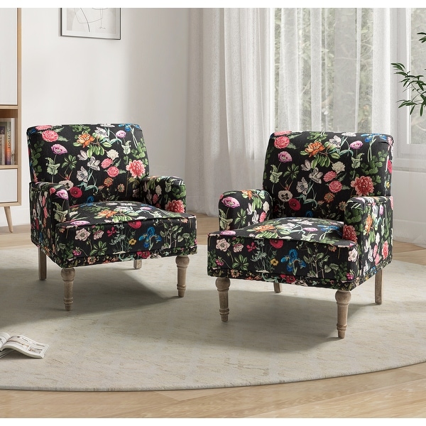 Geltrude Traditional Floral Fabric Design Upholstered Accent Armchair with Nailhead Trim Set of 2 by HULALA HOME