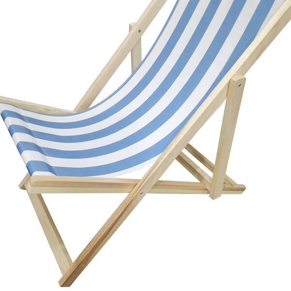 Wood Sling Chair Blue Stripe Broad Dark Blue Stripe