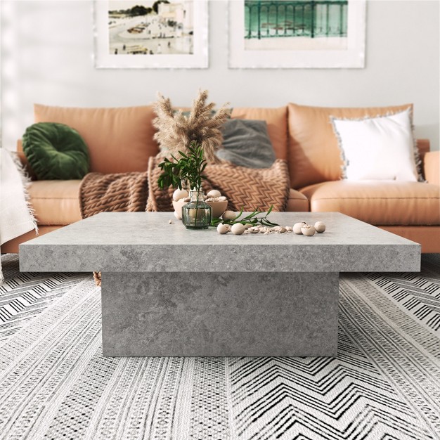 Galano Carmelo 35 4 In Square Wood Top Coffee Table In Concrete Gray Cement Gray