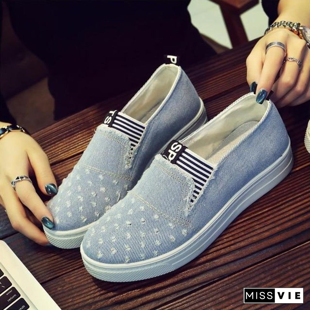 Women Denim Flats Casual Jeans Shoes Soft Flats Shoes