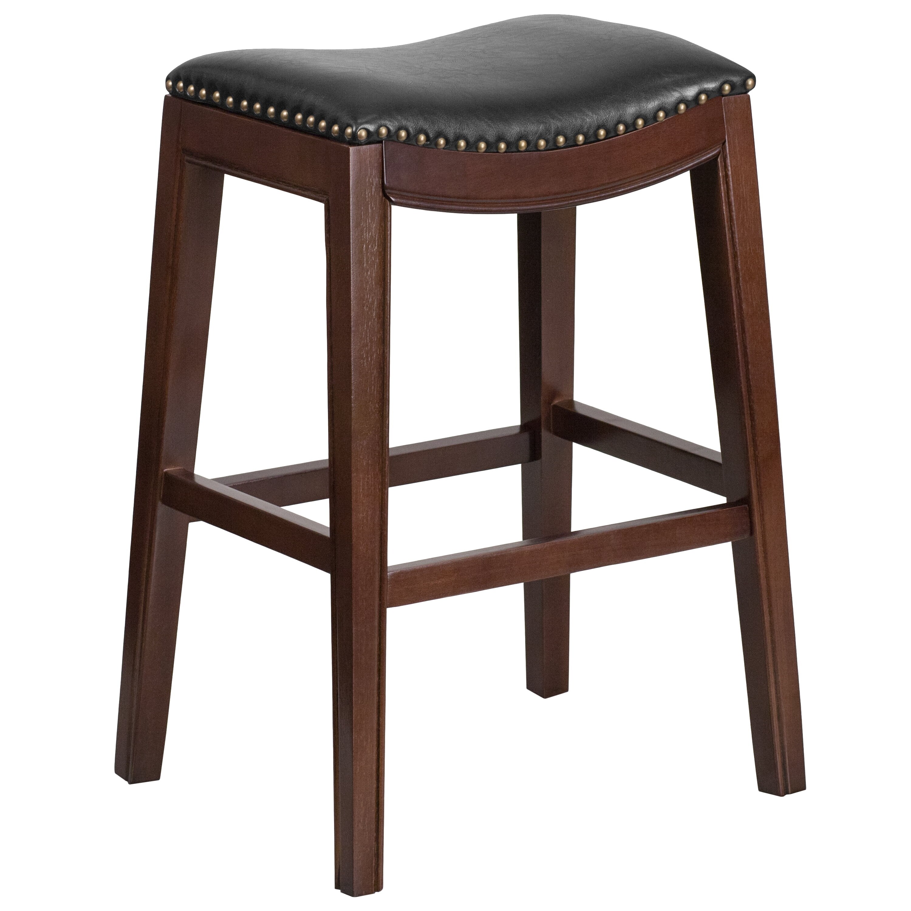 Alphus 30'' High Backless Cappuccino Wood Barstool with Black LeatherSoft Saddle Seat