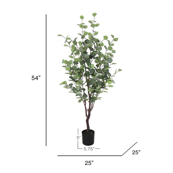 4.5ft Frosted Green Artificial Silver Dollar Eucalyptus Tree Plant in Black Pot