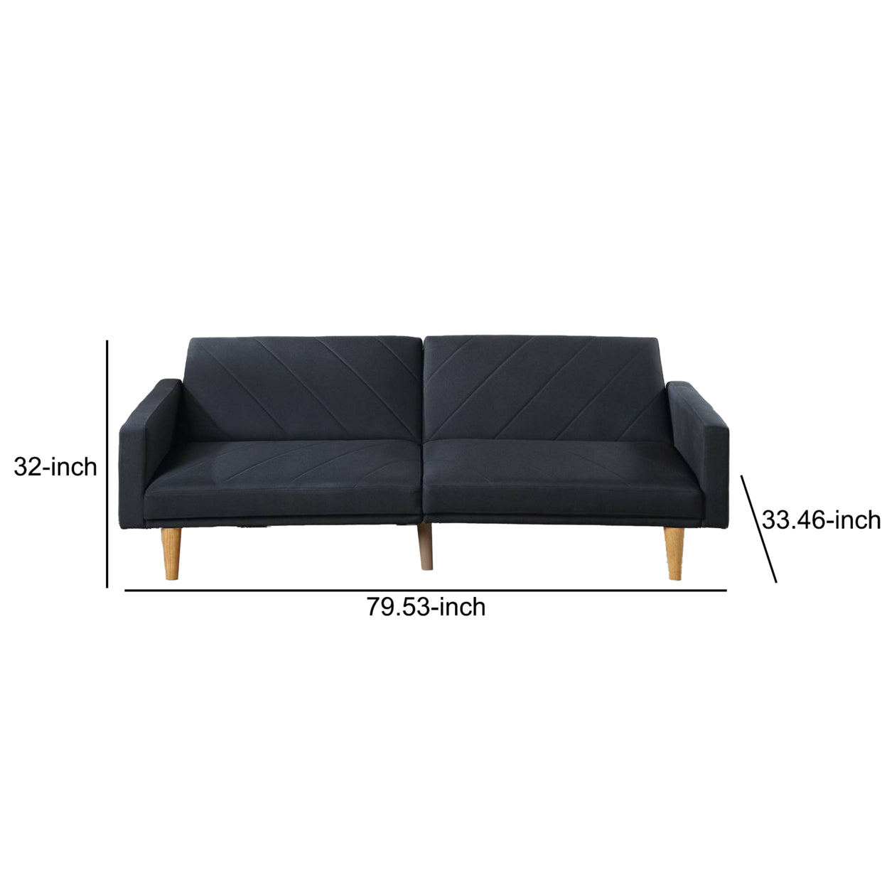 Fabric Adjustable Sofa with Chevron Pattern and Splayed Legs, Black- Saltoro Sherpi