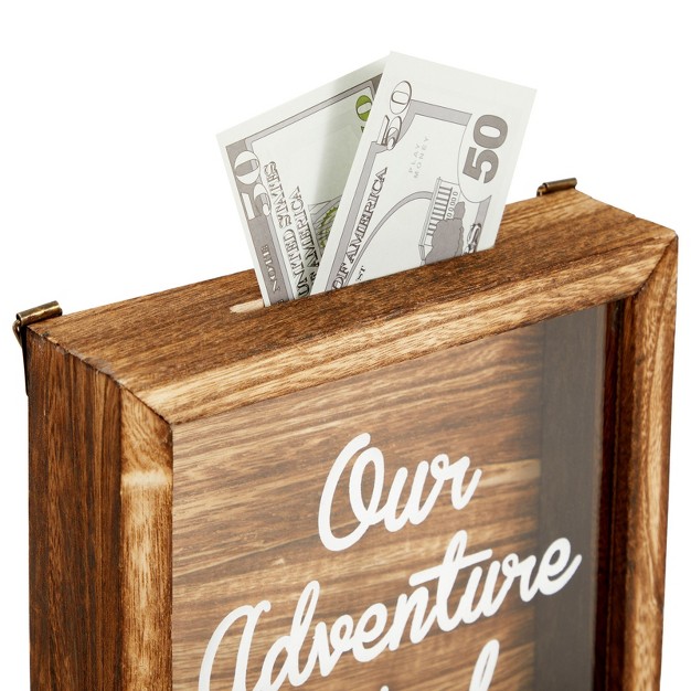 Juvale Our Adventure Travel Fund Bank For Adults Rustic Wooden Honeymoon Piggy Bank For Wedding Gift Money Box For Traveling 7 X 7 In