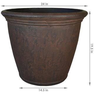 Sunnydaze 24 in. Rust Anjelica Resin Outdoor Flower Pot Planter Single DG-844