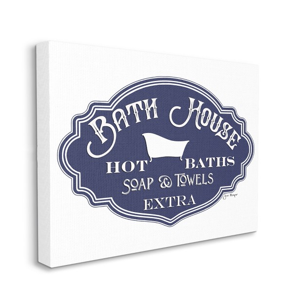 Stupell Industries Vintage Bath House Sign Minimal Blue White