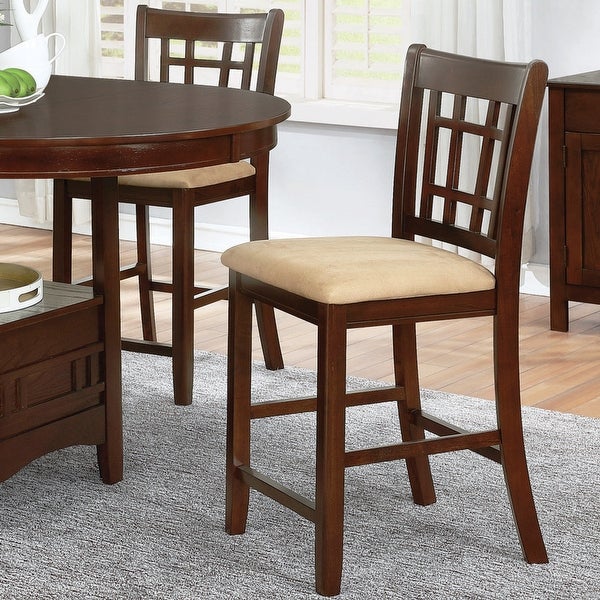 Window Pane Design Wood with Tan Upholstery Counter Hight Dining Stools (Set of 2)