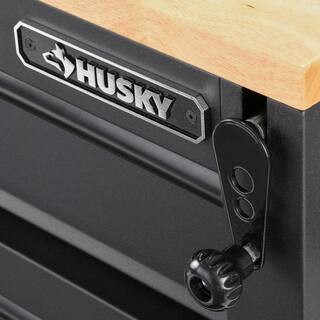 Husky 72 in. W x 24 in. D Heavy Duty 18-Drawer Mobile Workbench Cabinet with Adjustable-Height Hardwood Top in Matte Black HOLC7218BB1MYS