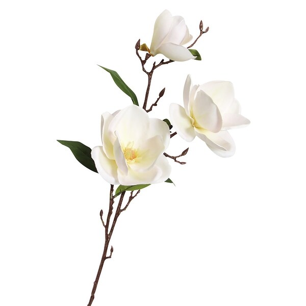 Set of 2 Large Cream White Artificial Magnolia Flower Stem Spray 38in