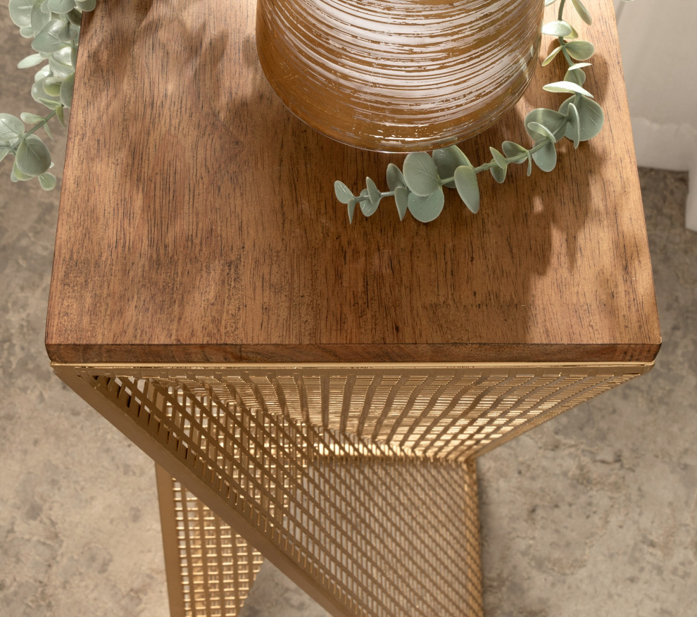 Elita Wood and Metal Pedestal End Table   Contemporary   Side Tables And End Tables   by Uniek Inc.  Houzz