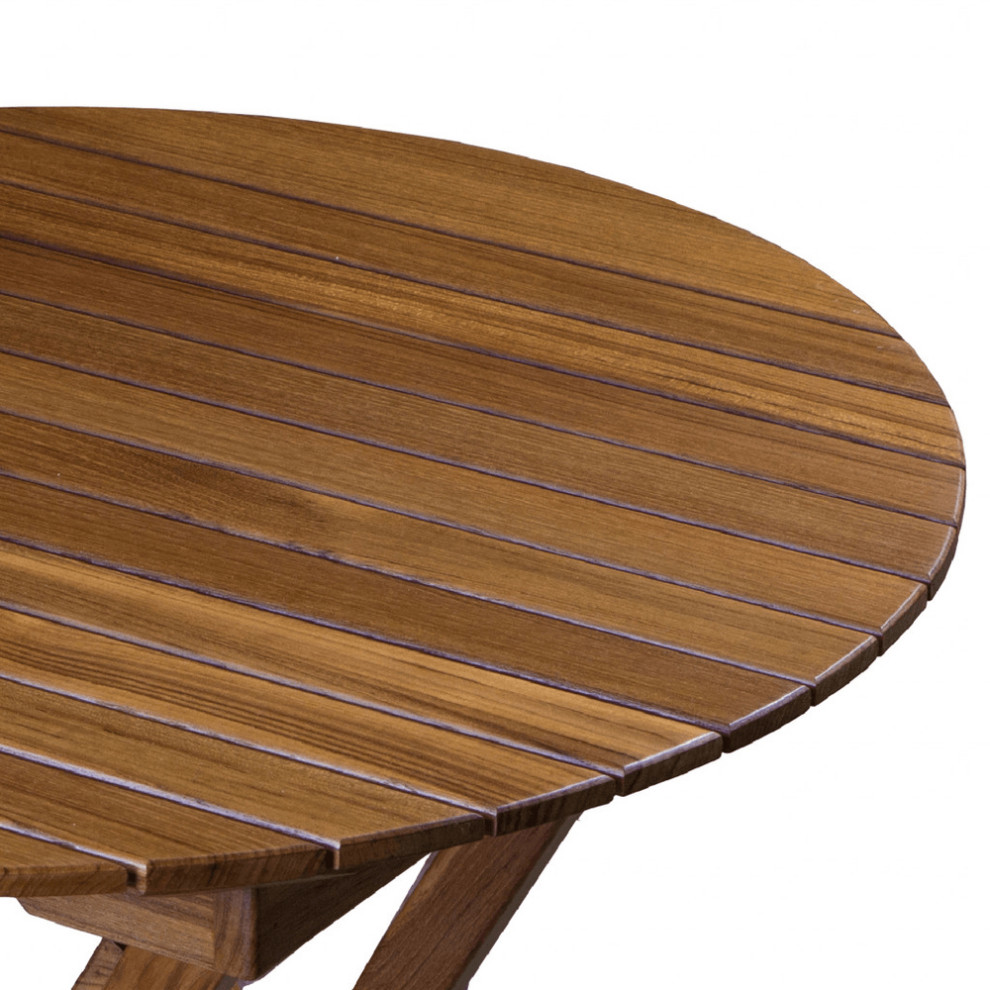 30 quotBrown Rounded Solid Wood Folding Outdoor Side Table   Outdoor Dining Tables   by HomeRoots  Houzz