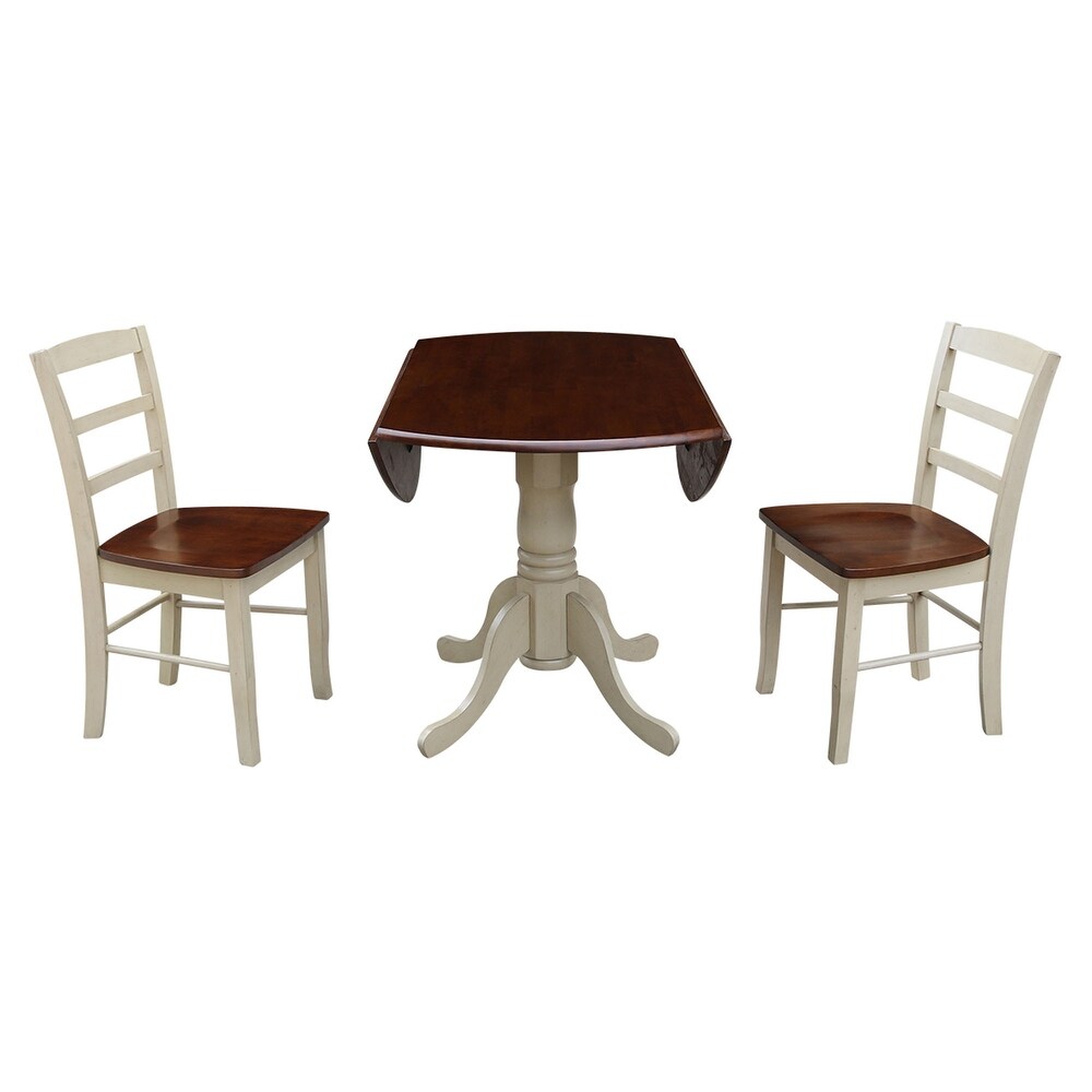 42 inch Dual Drop leaf Pedestal 3 piece Dining Set