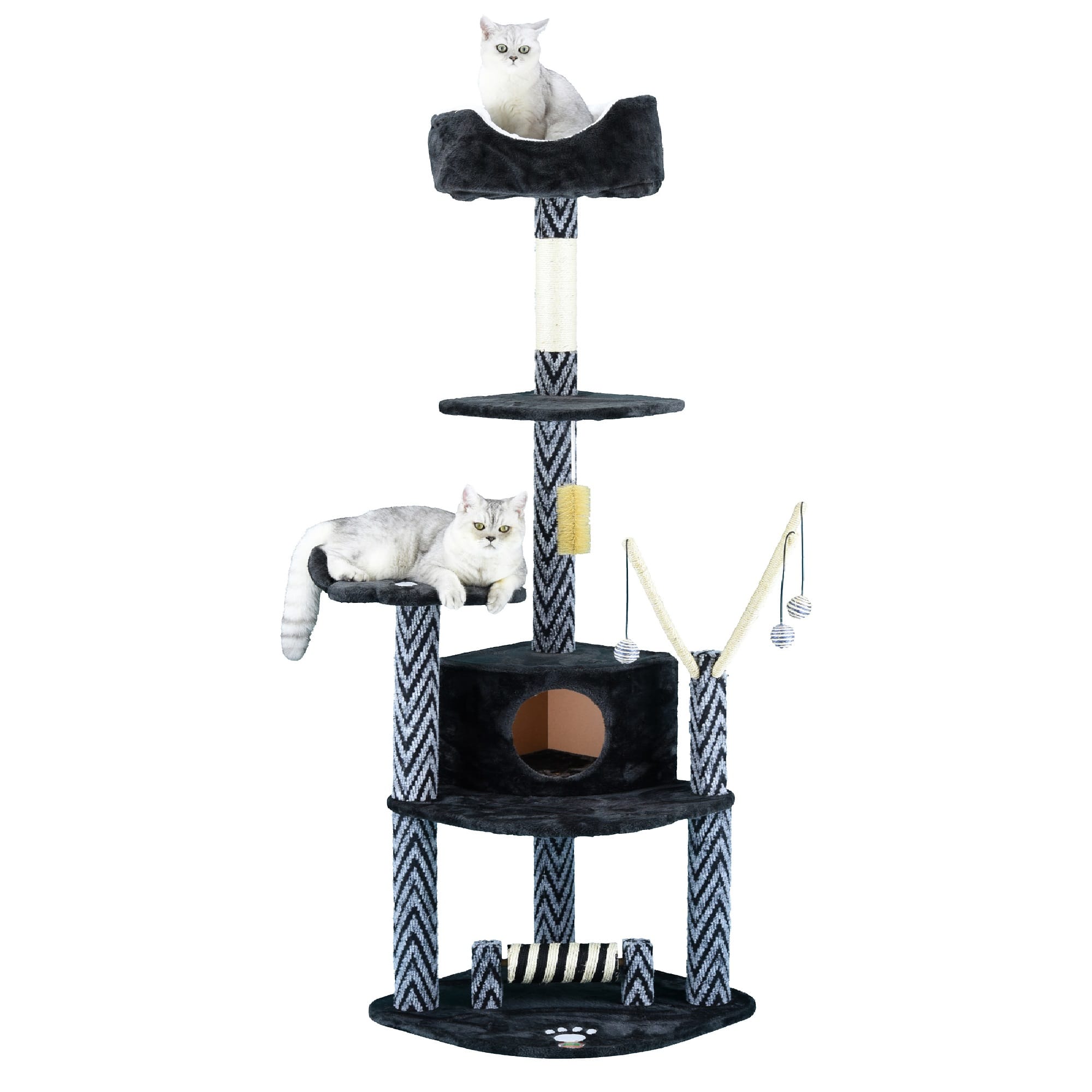 Go Pet Club Grey and Black 62 Cat Tree Condo with Dangling Toys and Rope