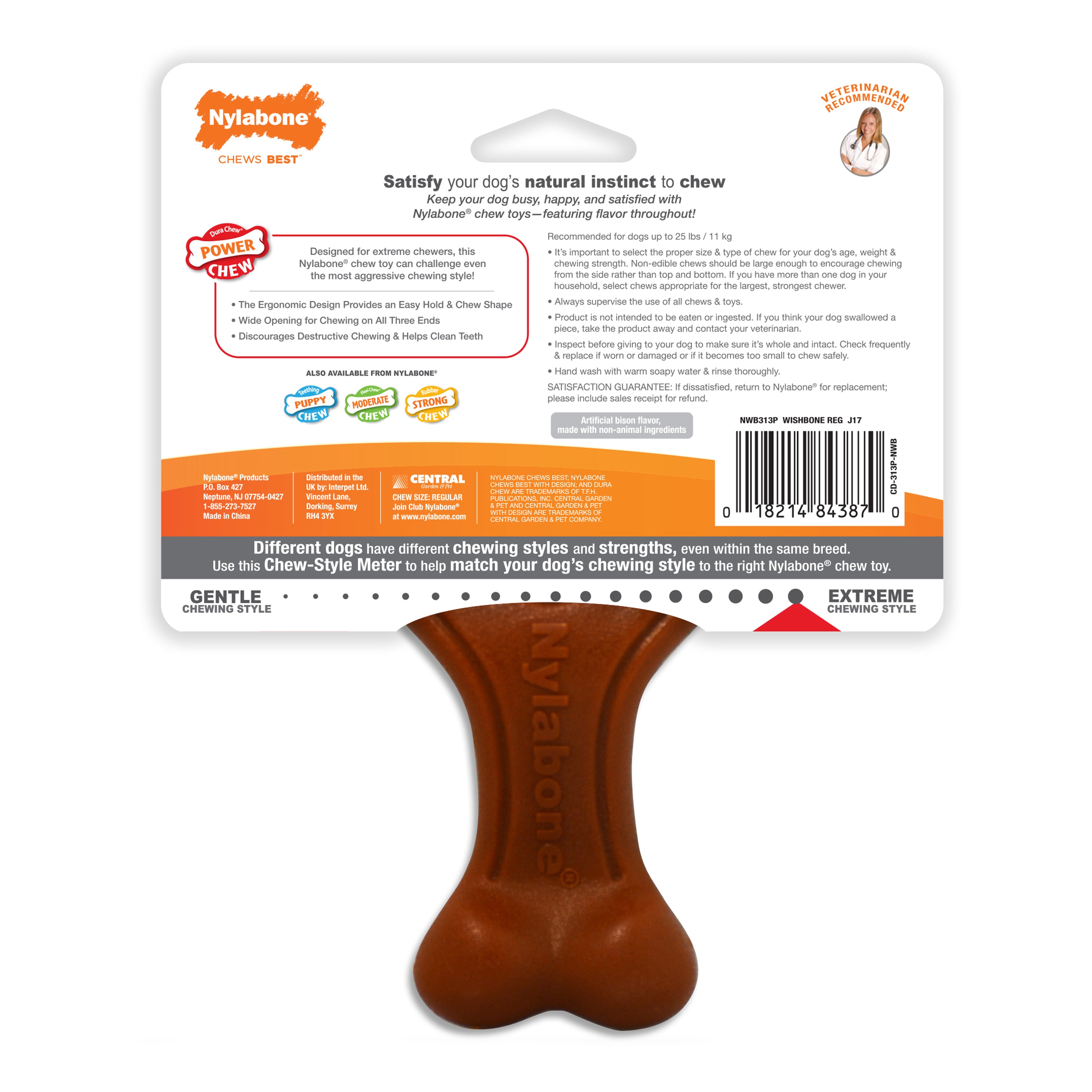 Nylabone Power Chew Bison Wishbone Dog Toy， Regular