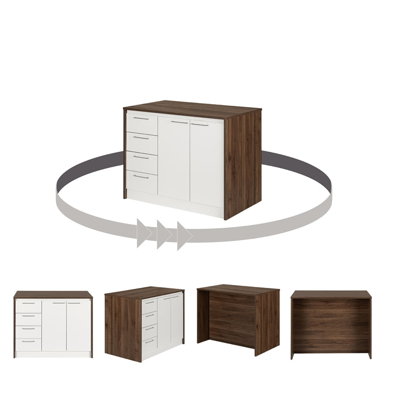 Myro Kitchen Island Natural Walnut and White