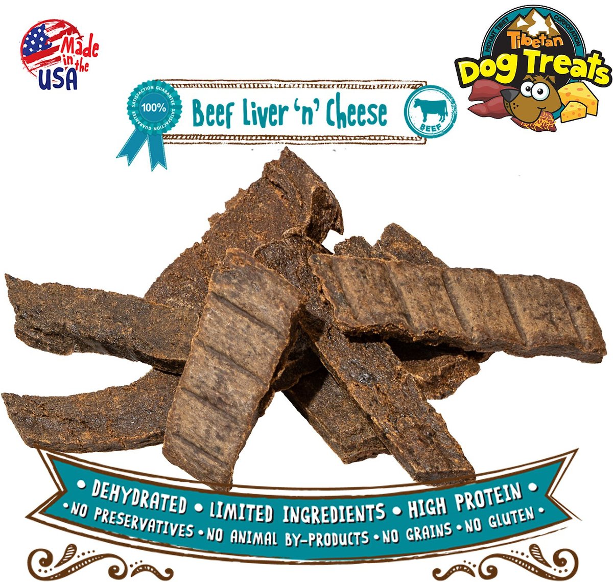 Tibetan Dog Treats Beef Liver 'n' Cheese Grain-Free Dehydrated Dog Treats， 3.5-oz pouch