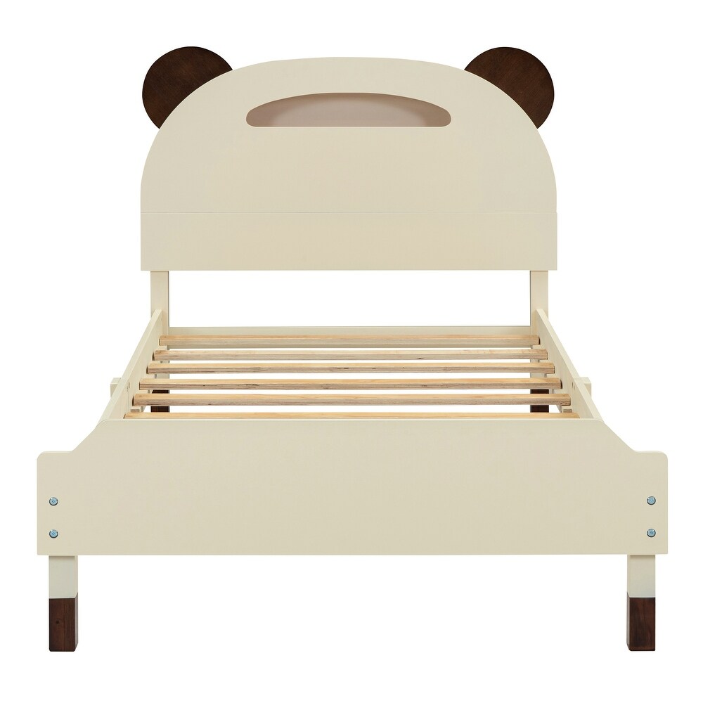 3 Pieces Bedroom Sets Twin Size Bear Shape Platform Bed with Nightstand and Storage dresser