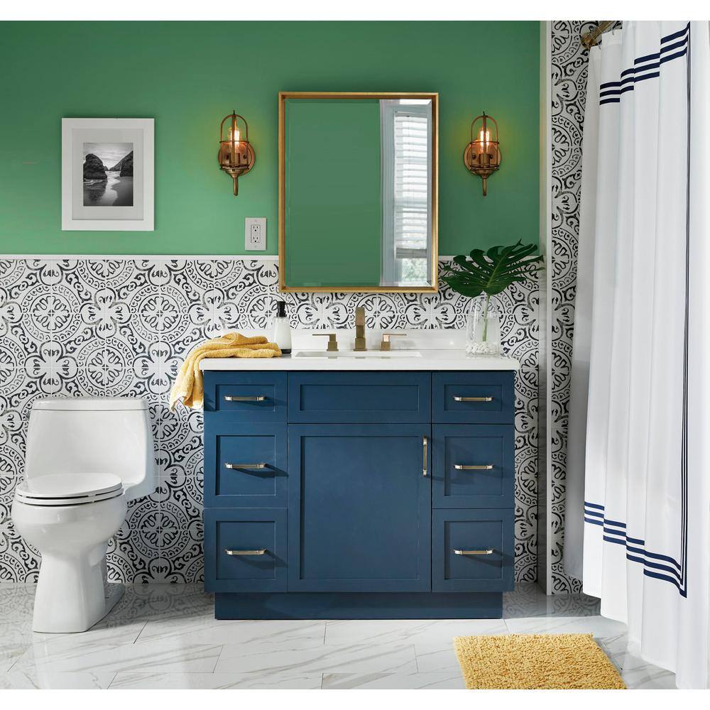 Home Decorators Collection Lincoln 42 in. W x 22 in. D x 34.5 in. H Bath Vanity in Midnight Blue with White Cultured Marble Top 9784900310