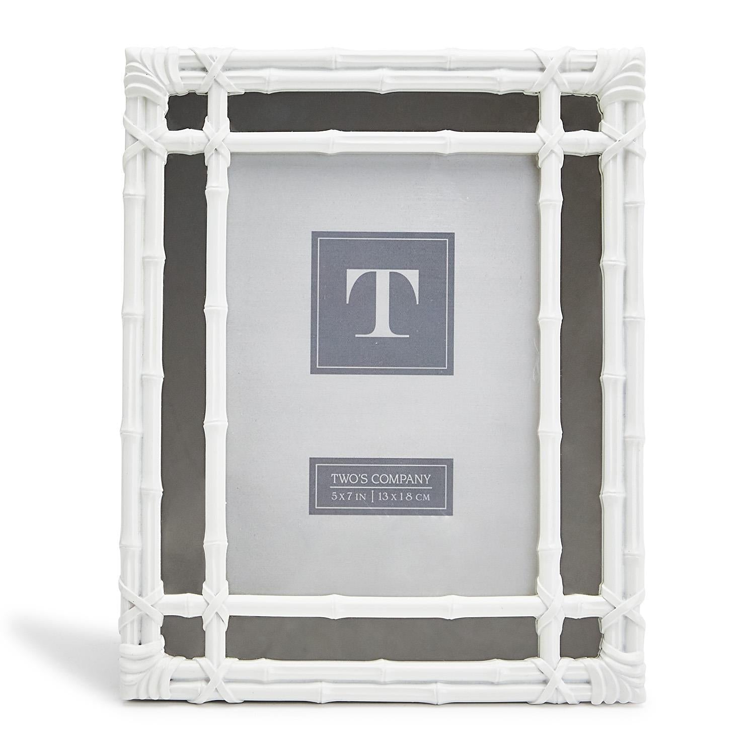 HIGH GLOSS WHITE FAUX BAMBOO PHOTO FRAME WITH MIRRORED BORDER