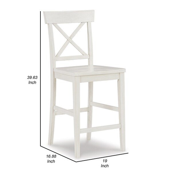 Shya 25 Inch Counter Stool， Set of 2， Crossed Backrest， Crisp White Finish